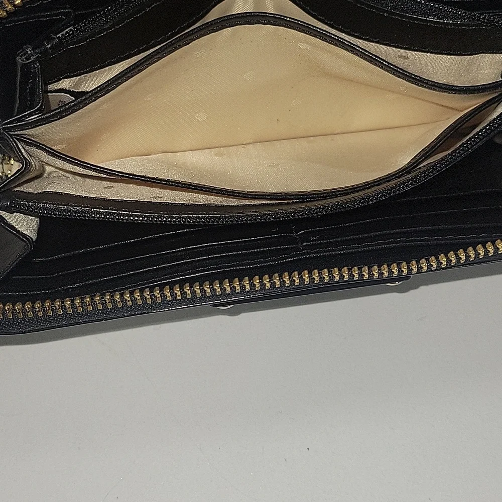 kate spade Black & Off-White Striped Zip Wallet